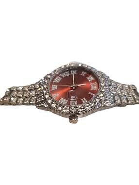 This Is A Silver-toned Stainless Steel Watch W/ Pink Deal Luxury-inspired Style